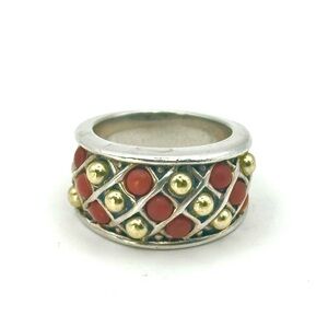 Lagos Caviar Coral Sterling Silver 18 Kt Gold Ring Size 7 RARE